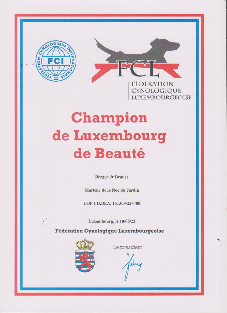 De la noé du jardin - CHAMPIONNE DE LUXEMBOURG